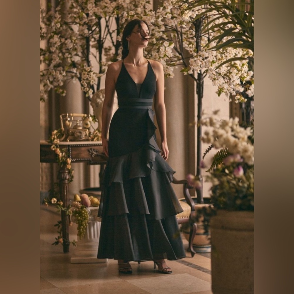 Aidan Mattox Tiered Trumpet Gown Dress